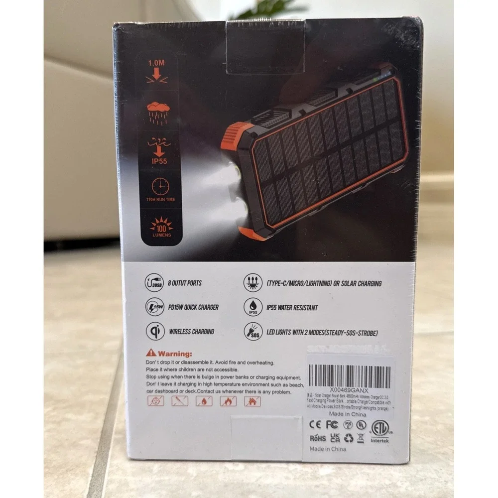 M2 Solar Charger Power Bank 49800mAh Wireless Charger QC 3.0 Fast Charging BLACK